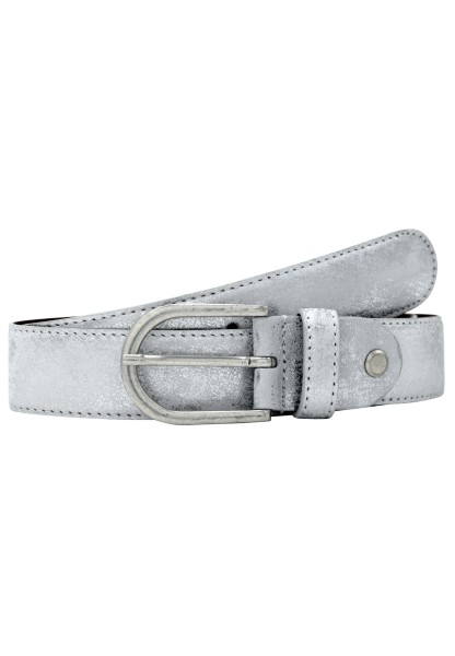 Leslii Premium Gürtel echter Leder-Gürtel 3,5cm weißer Gürtel Nappaleder Naht Weiß Metallic Silber