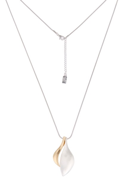Leslii Damen-Kette Blüten-Form lange Halskette Bicolor-Kette Modeschmuck-Kette in Silber Gold