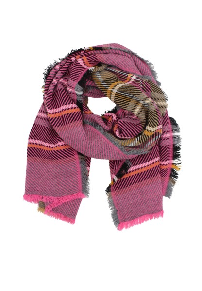 -50% SALE Leslii Schal Streifen-Muster pinker Schal Fransen-Schal gemustert in Fuchsia Pink Schwarz