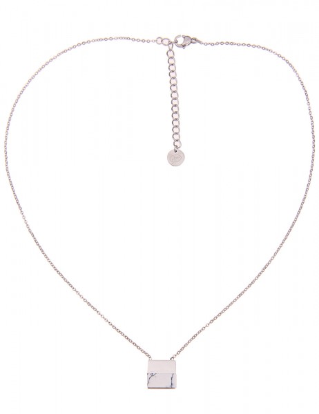 -50% SALE Leslii Kurze Halskette Marmor Look in Silber Weiß