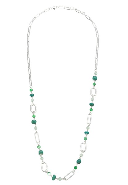 Leslii Halskette mit kleinen Natursteinen Grün