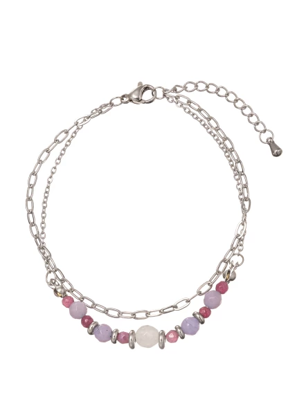 -50% SALE! Leslii Armband Glieder 2-reihig Steinkugeln Silber Pink