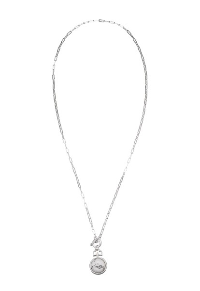 Leslii lange Halskette Steinanhänger rund mit T-Verschluss