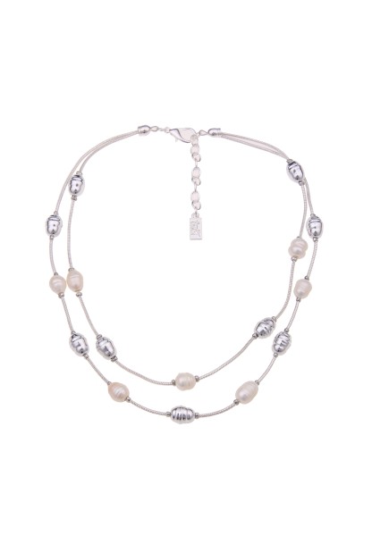Leslii Damen-Kette Strandspaziergang weiße Perlen-Kette Layering Süßwasser-Zuchtperlen Silber Weiß