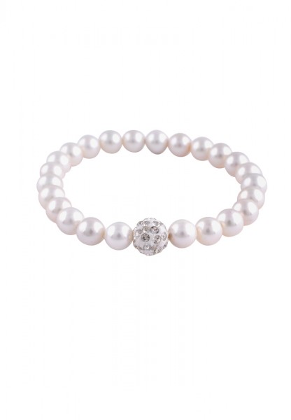 Leslii Damen-Armband Glitzer Perlen-Armband Muschelkern-Perlen Strass-Kugel dehnbar in Weiß