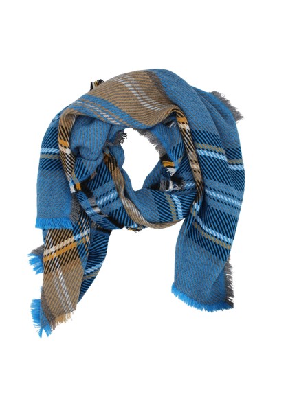 -50% SALE Leslii Schal Streifen-Muster blauer Schal Fransen-Schal gemustert in Blau Schwarz