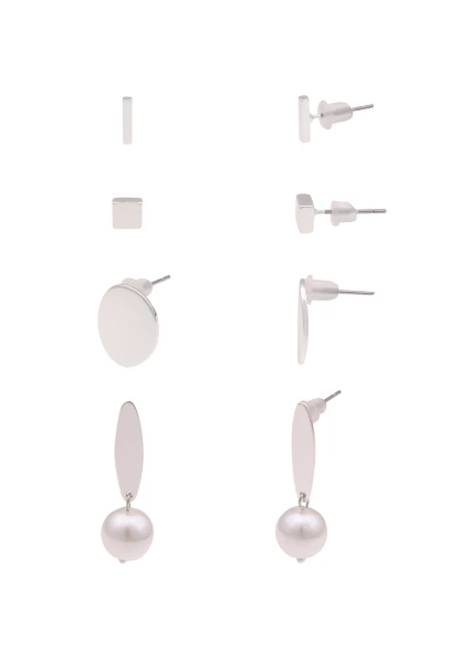 Leslii Damen-Ohrringe 4er Set silberne Ohrstecker weiße Perlen Silber