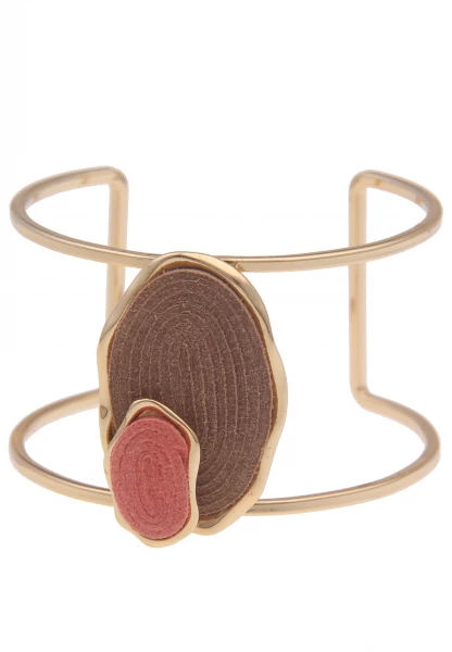 -50% SALE Leslii Damen-Armband Birte XXL-Armreif Modeschmuck Leder-Armband Gold Braun Rosa