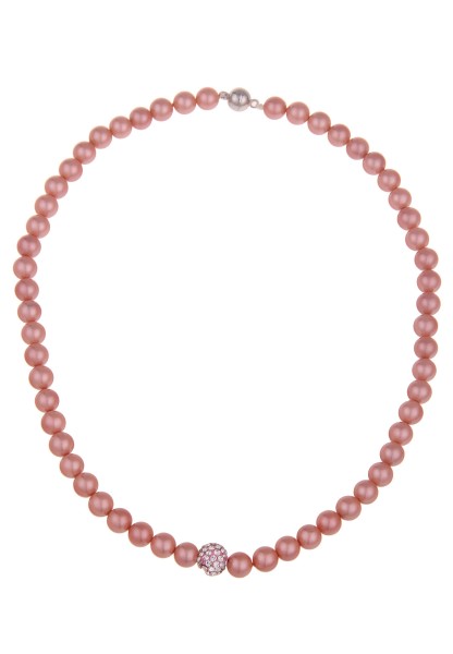 Leslii Damen-Kette Cynthia Perlen-Collier Perlen-Kette Strass rosane Perlen-Kette Modeschmuck Rosa