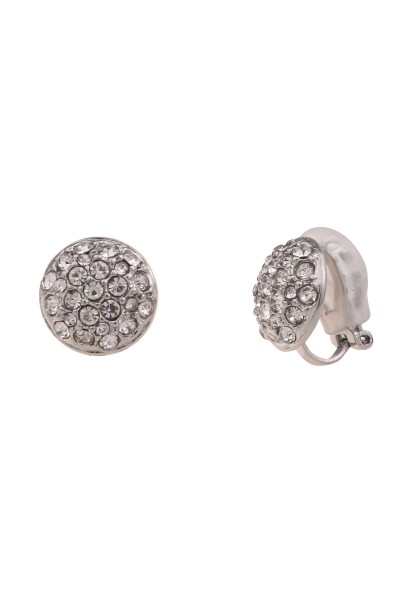 Leslii Damen-Ohrringe Ohr-Clip weiße Strass-Ohrringe Glitzer Modeschmuck-Ohrringe Silber Weiß