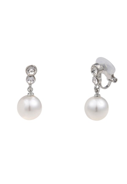 Leslii Damen-Ohrringe Ohr-Clip weiße Perlen-Ohrringe Glitzer Modeschmuck-Ohrringe Silber Weiß
