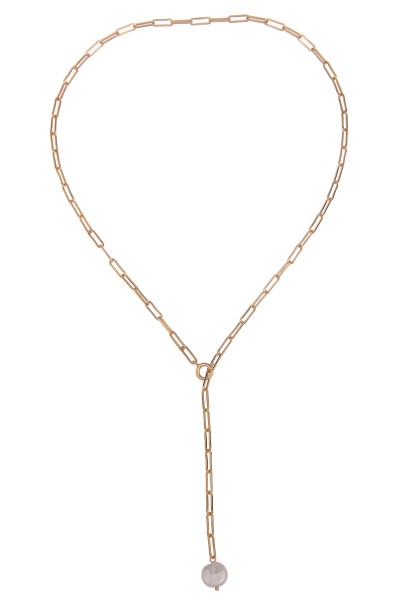 Leslii Damen-Kette Y-Kette Perle Glieder-Kette kurze Halskette Glanz Modeschmuck-Kette in Gold