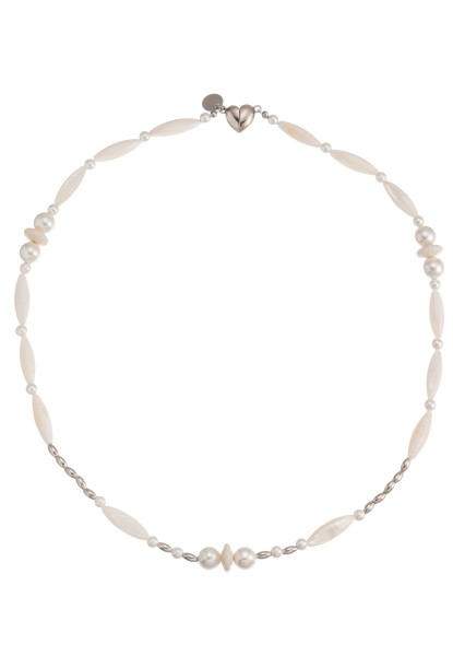 Leslii Kurze Kette Premium Collier Perlen Herz Collier in Weiß Silber