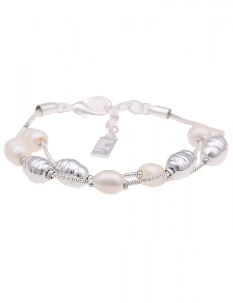 Leslii Damen-Armband Strandspaziergang Süßwasser-Zuchtperlen weißes Perlen-Armband Silber Weiß