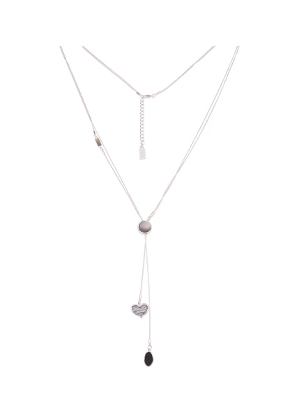 -50% SALE Leslii Lange Halskette Y-Kette Herz Perlmutt in Silber Grau