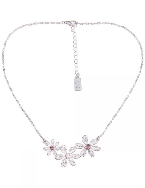 -50% SALE Leslii Kurze Halskette Blüten-Glanz in Silber Rosa