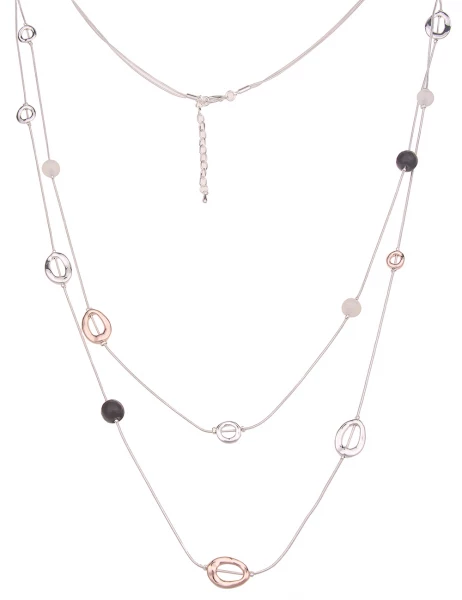 -50% SALE Leslii Damen-Kette Stein-Kugeln Oval-Anhänger lange Halskette mehrreihig Silber Rosé