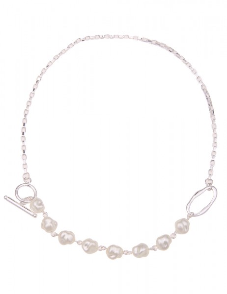 -50% SALE Leslii Kurze Halskette Marie Glieder-Kette Perlen in Silber Weiß