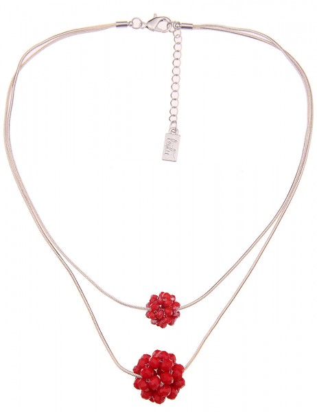 Leslii Kurze Halskette Glasperlen-Kugeln in Rot Weiß