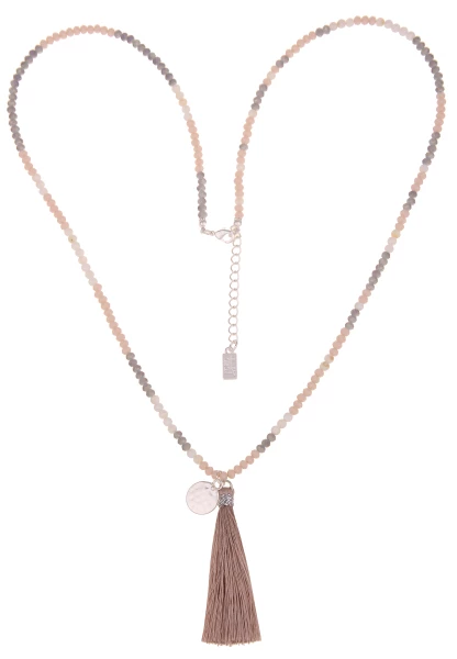 Leslii Damen-Kette Natur-Steine Tassel-Anhänger lange Halskette Modeschmuck-Kette Beige Grau