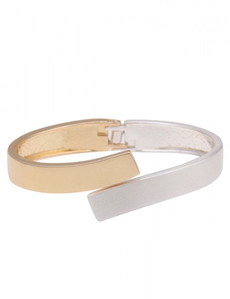 Leslii Damen-Armband Bicolor Armreif zweifarbiges Statement-Armband Modeschmuck Matt Silber Gold