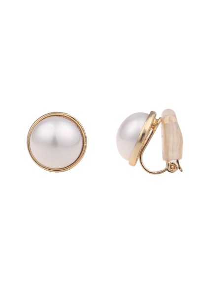 Leslii Damen-Ohrringe Ohr-Clip weiße Perlen-Ohrringe Classic Modeschmuck-Ohrringe Gold Weiß