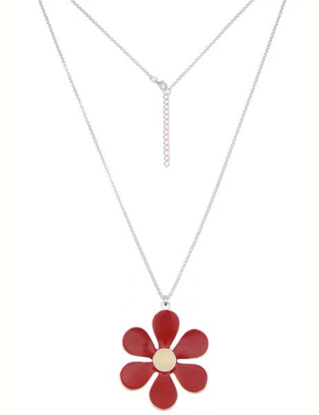 -50% SALE Leslii Lange Halskette Colour Flower in Silber Rot