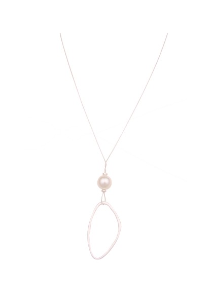 Leslii Damen-Kette Ring-Anhänger Perlen-Kette Schlangen-Kette silberne Kette Modeschmuck Silber Matt