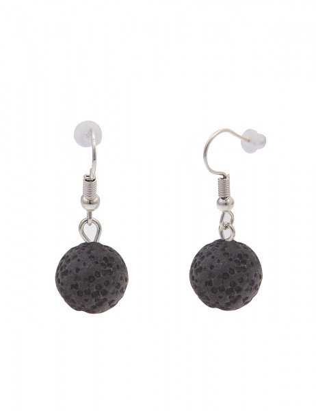 Leslii Damen-Ohrringe Ohrhänger Lava-Stein Natur schwarze Modeschmuck-Ohrringe Silber Schwarz