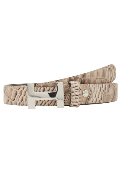 Leslii Premium Gürtel echter Leder-Gürtel 3cm Kroko-Print Animal-Gürtel Nappaleder Beige Silber