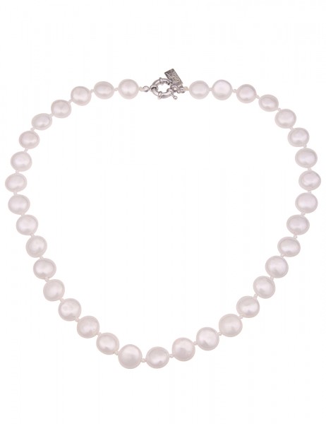 Leslii Damen-Kette weiße Perlen-Kette Muschelkern Perlen-Collier kurze Halskette Modeschmuck Weiß