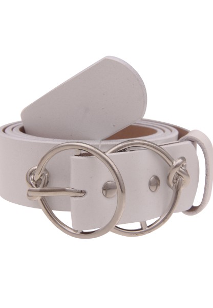 Leslii Damen-Gürtel Basic Leder-Gürtel Glanz Knoten weißer Gürtel Ring-Schließe Silber Weiß