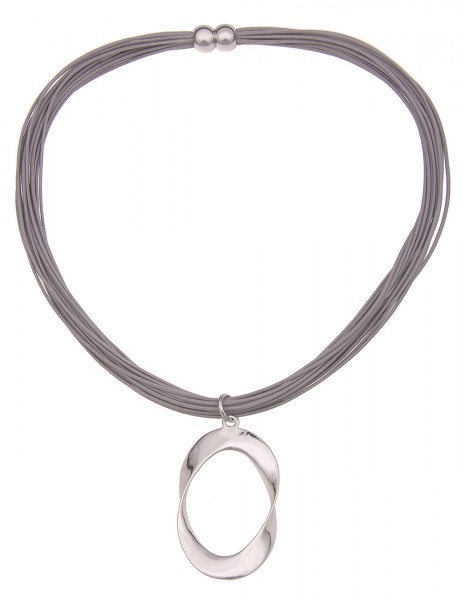 Leslii Damen-Kette Glanz Oval Stoff-Bänder Statement-Kette graue Modeschmuck-Kette Silber Grau