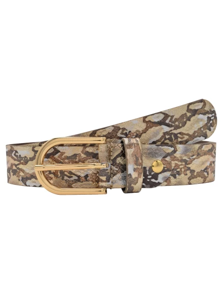 Leslii Premium Gürtel Snake Print Metallic echter Leder-Gürtel Nappaleder Breite 3,5cm in Braun Gold