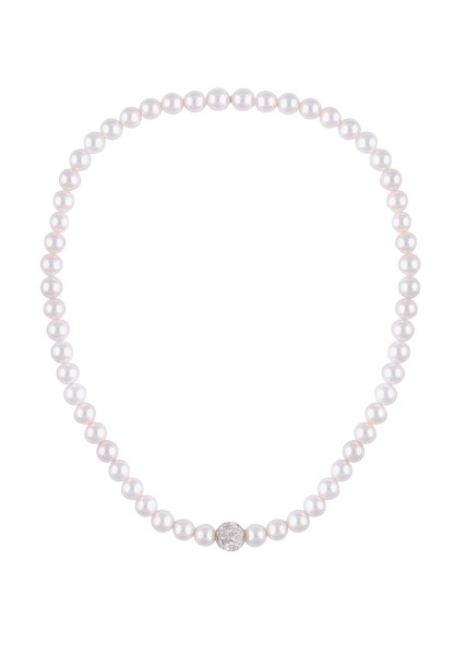 Leslii Damen-Kette Perlen-Collier weiße Perlen-Kette Strass-Kugel Modeschmuck-Kette Weiß