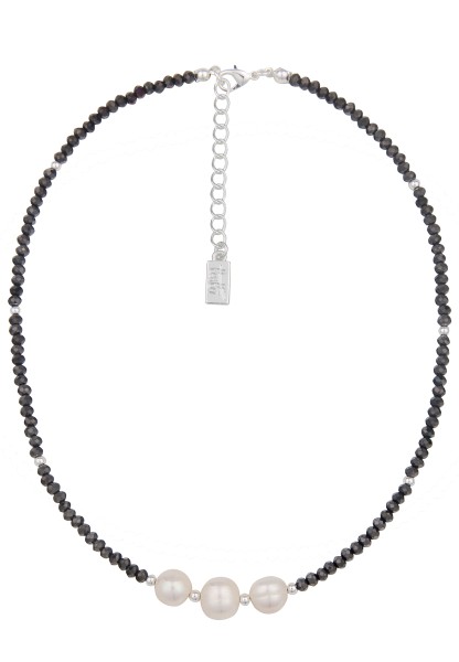 Leslii Damen-Kette schwarze Glas-Perlen weiße Perlen-Kette kurze Modeschmuck-Kette Schwarz Weiß