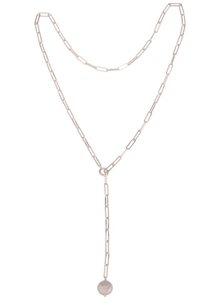 Leslii Damen-Kette Y-Kette Perle Glieder-Kette kurze Halskette Glanz Modeschmuck-Kette in Silber
