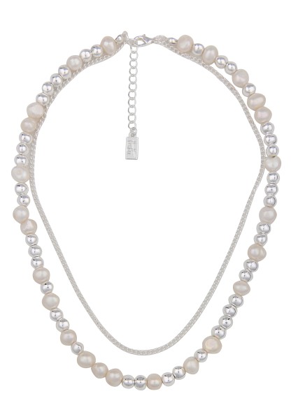 Leslii Halskette Layeringkette mit Gliedern und Süßwasserperlen Silber