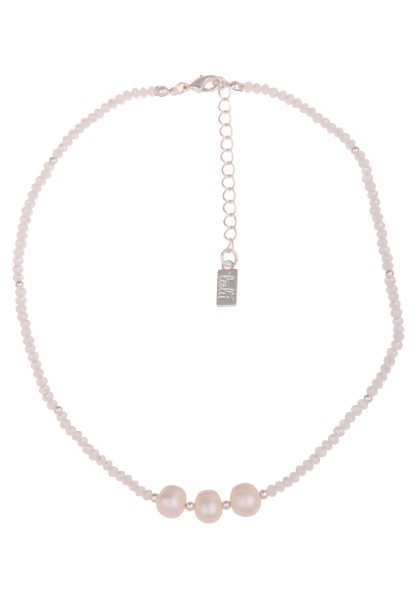 Leslii Damen-Kette Jenna Glas-Perlen weiße Perlen-Kette kurze Modeschmuck-Kette Weiß