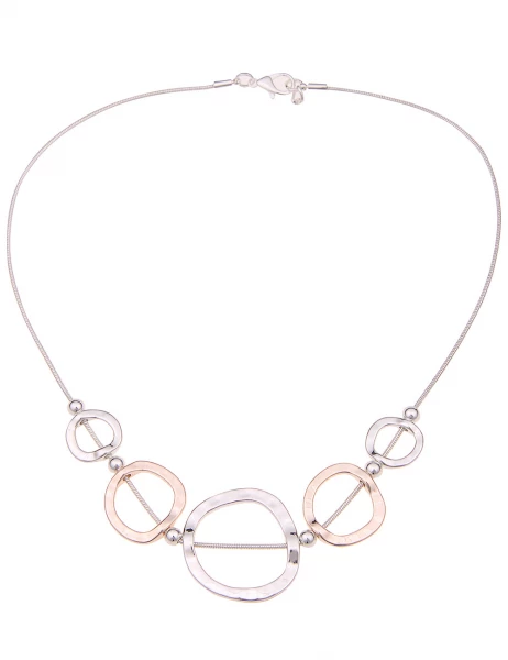 Leslii Damen-Kette Bicolor Ring-Anhänger Collier kurze Halskette Modeschmuck-Kette Silber Rosé