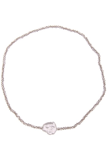 Leslii Kurze Halskette 2in1 Wickelarmband Glasperlen in Grau Silber