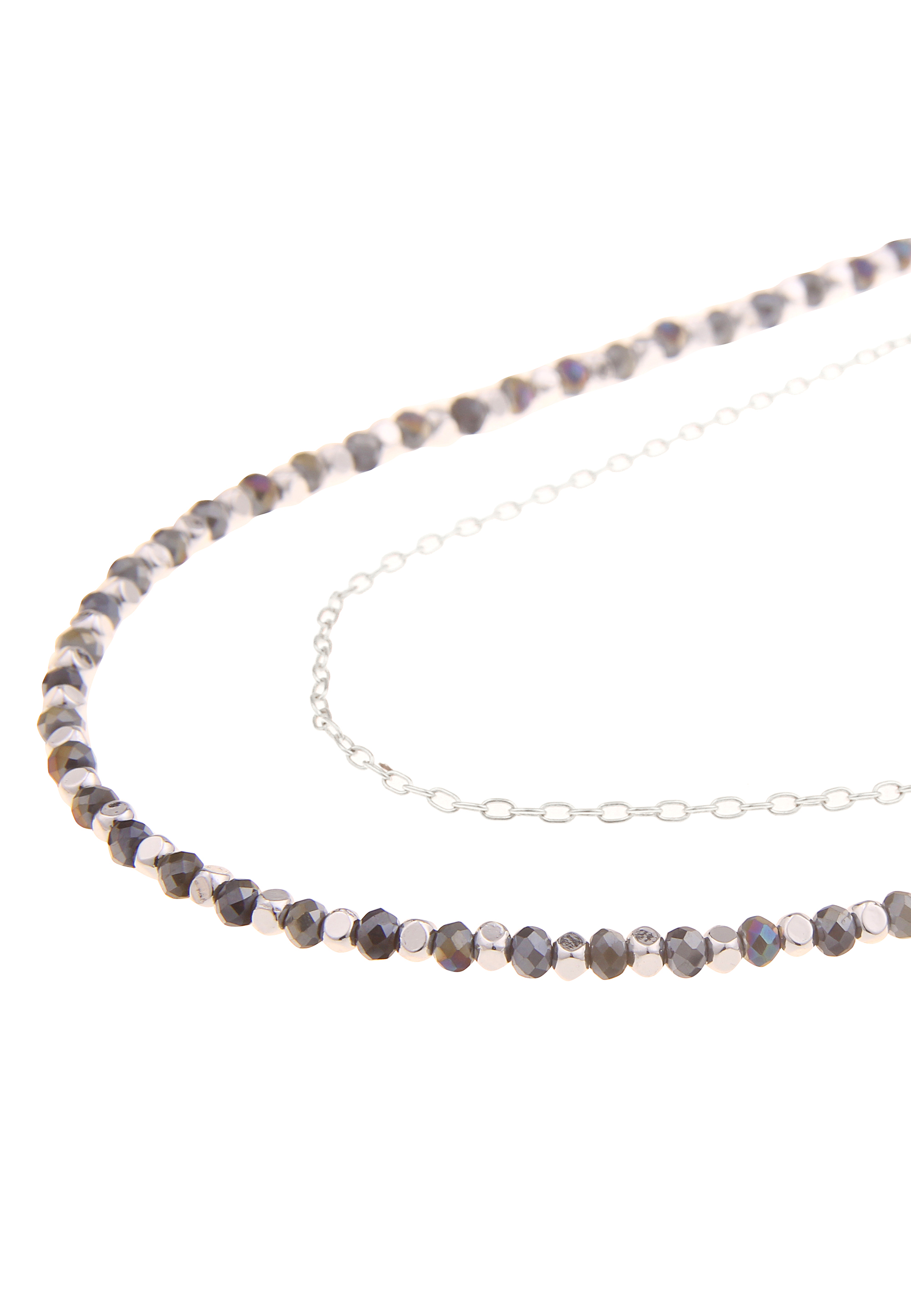 Layering Shop Silber Halsketten Gunmetal Grau Halskette Leslii | Glasperlen | Online Damen-Kette Schwarz lange | Leslii lange Ketten