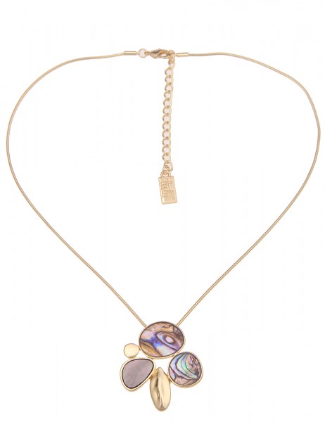 Leslii Damen-Kette Perlmutt-Anhänger kurze Halskette goldene Modeschmuck-Kette in Gold Grau