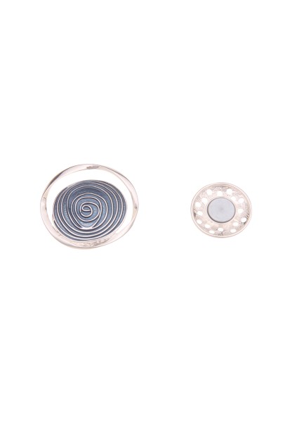 Leslii Damen Magnet-Pin XXL Spiral-Muster Magnet-Brosche Schal-Pin silberner Modeschmuck Silber Blau