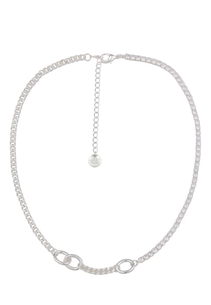 Leslii Kurze Halskette weiße Strass-Steine Glitzer Collier-Kette Silber Weiß