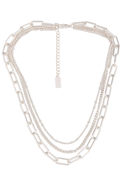 Leslii Damen Kette 3-fach Layering Gliederkette Silber Länge 46cm