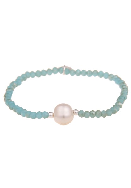 Leslii Damen-Armband Jenna blaue Glas-Perlen weißes Perlen-Armband Modeschmuck Blau Weiß