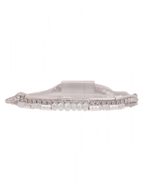 Leslii Damen-Armband Glitzer Strass-Armband mehrfaches Modeschmuck-Armband Silber Weiß