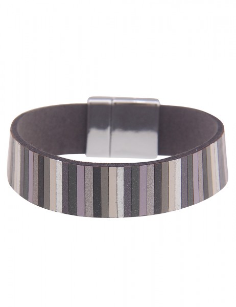 Leslii Damen-Armband Statement Streifen-Muster Leder-Look Modeschmuck-Armband in Grau Lila