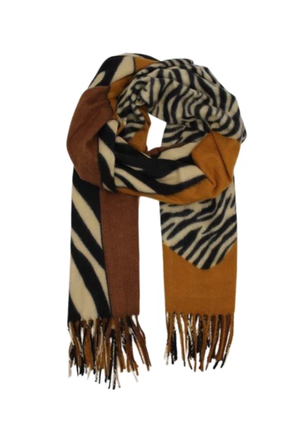 Leslii Schal Animal-Print Zebra Fransen-Schal Braun